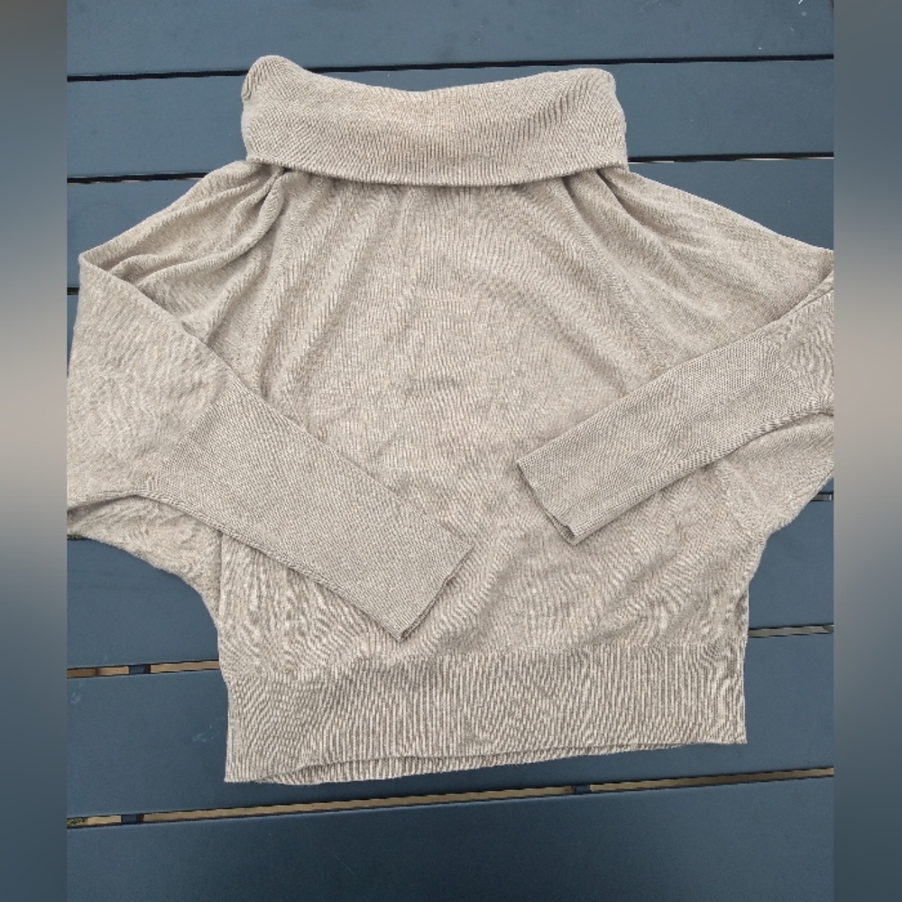 Halston Oatmeal/Tan Sweater, Size Medium, Wide Cowl Neck or Off the Shou…